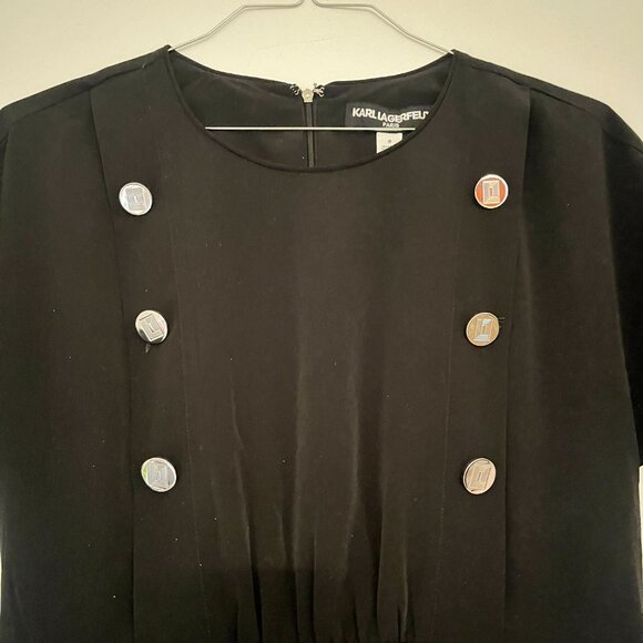 NWT KARL LAGERFELD BLACK DRESS WITH SILVER TONE BUTTONS DETAIL 8 - Picture 2 of 7
